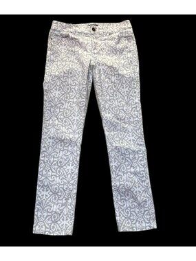 White House Black Market Pants Womens 2R Gray Paisley Slim Ankle Fit Rhinestones
